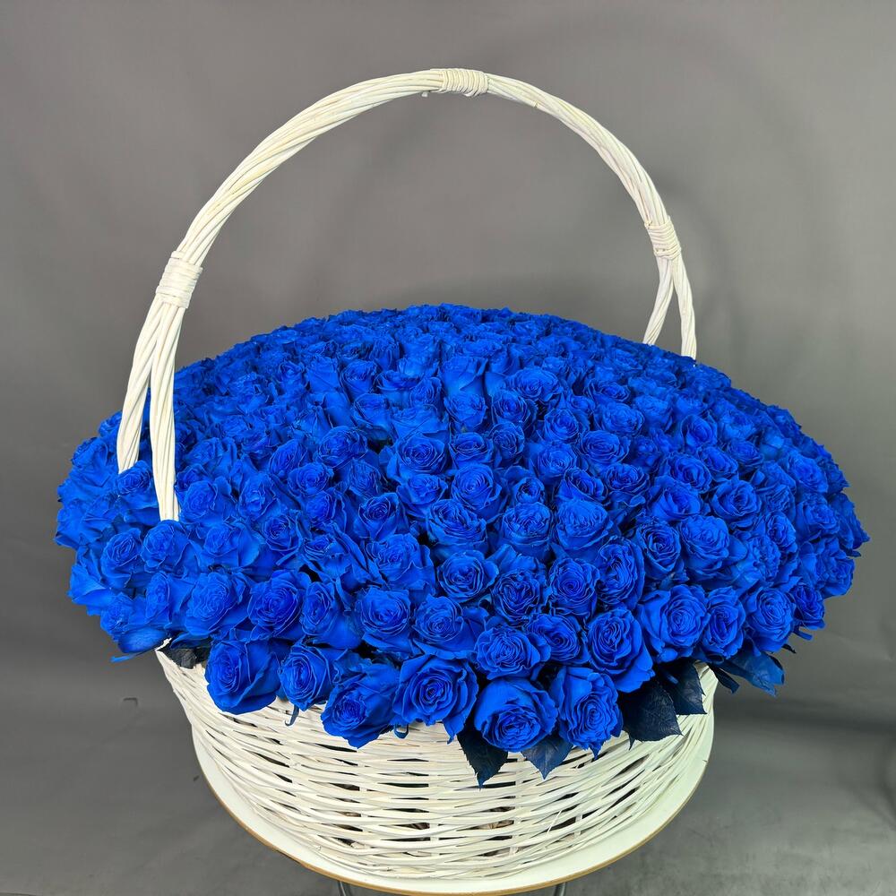 Корзина из 301 синей розы