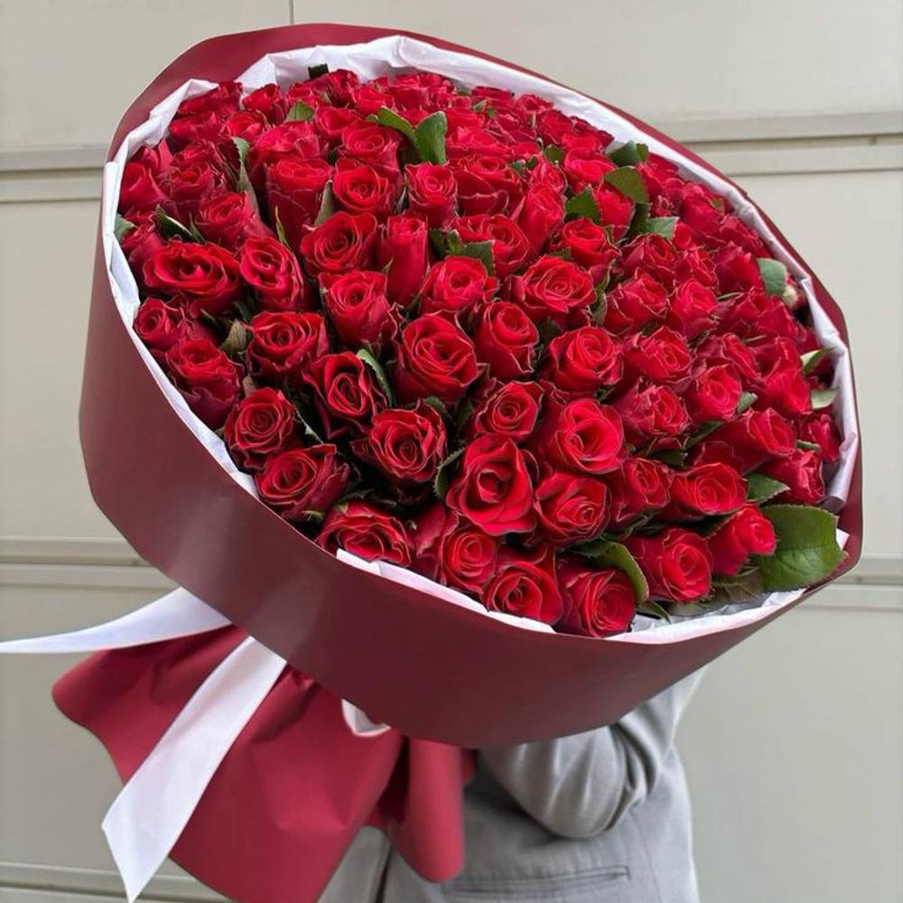 Акция! 101 красная роза Premium 50 см.