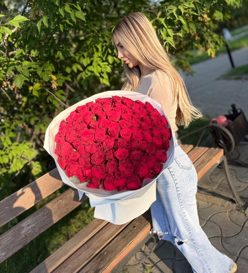 Акция! 101 красная роза 40 см.