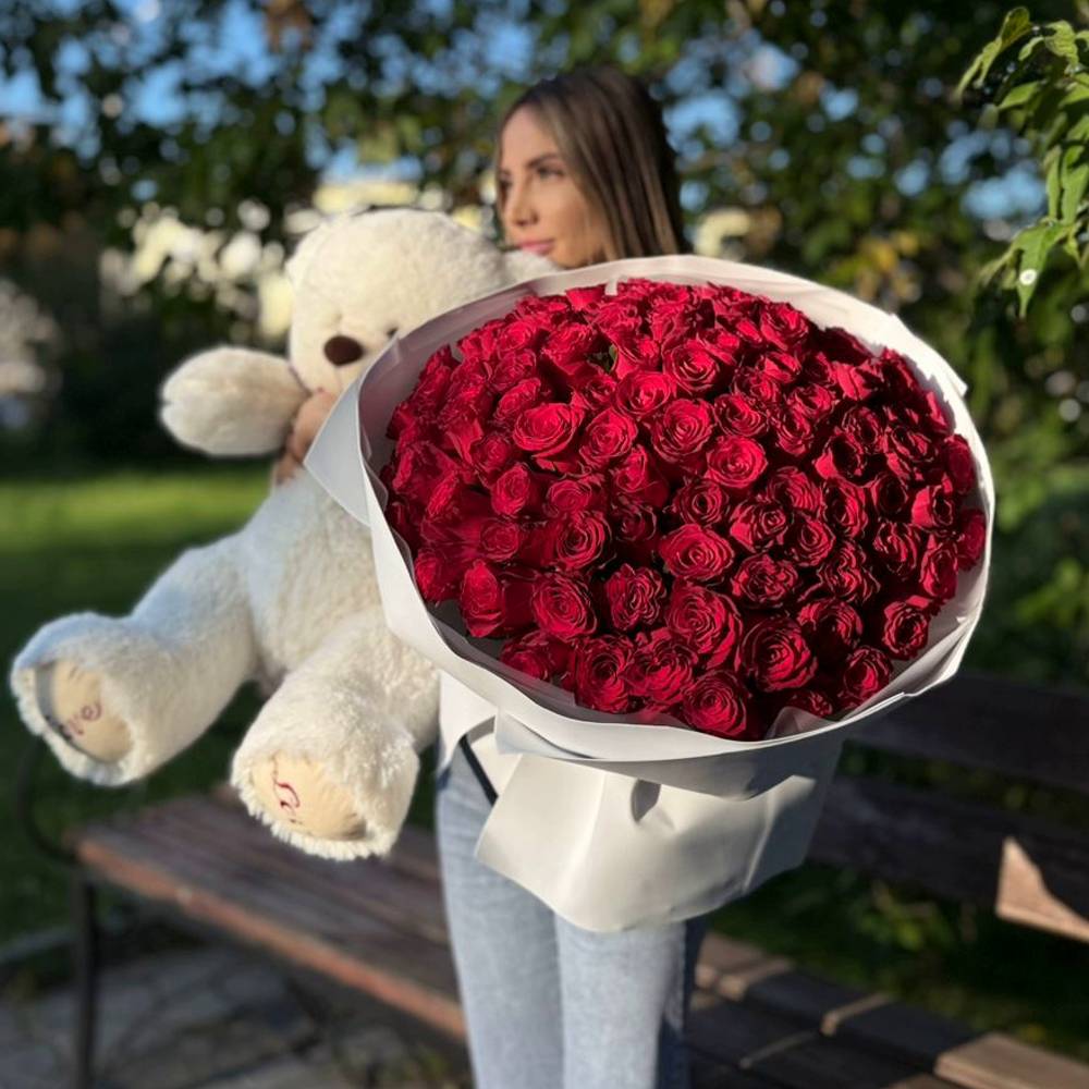 Акция! 101 красная роза 40 см.